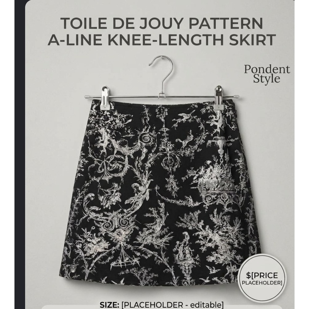 VTG La Belle Toile de Jouy A-Line Skirt Silver Black Metallic Size 5 USA